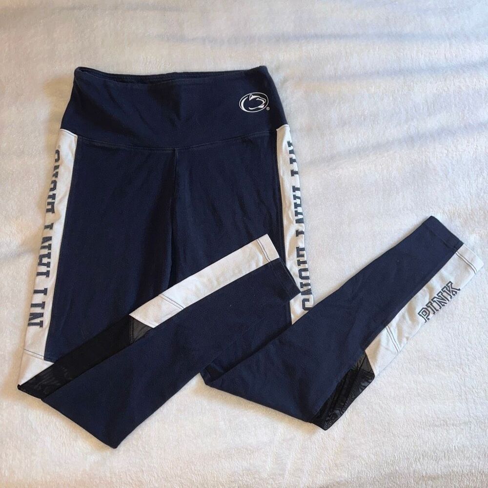 Victorias Secret PINK Womens Medium Penn State Leggings Navy Blue Colorblock GUC